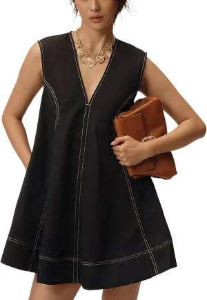 Womens Summer Sleeveless V Neck Mini Dress Short Summer Dresses Sundress Tube Top Beach Mini Dress