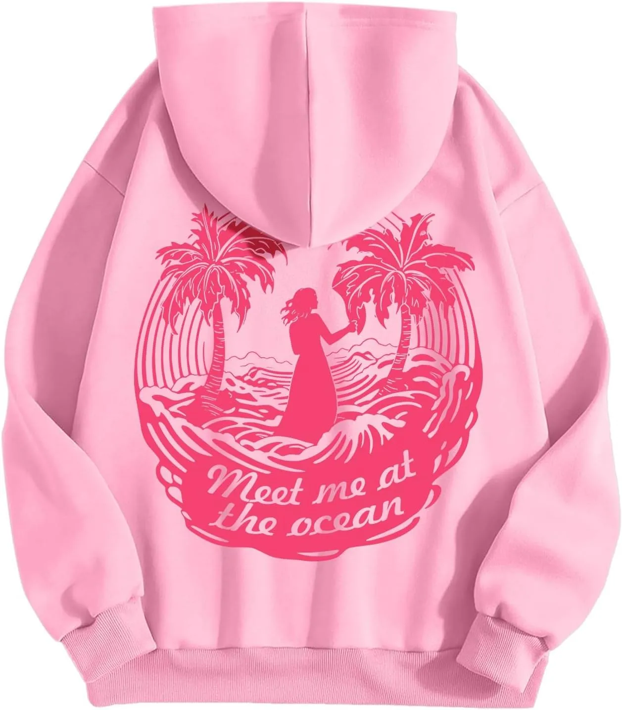 Womens Sweatshirt Pink Graphic Plam Print Puff Hoodie Casual Long Sleeve Pullover Shirts Teen Girls Y2K Fall Outfits