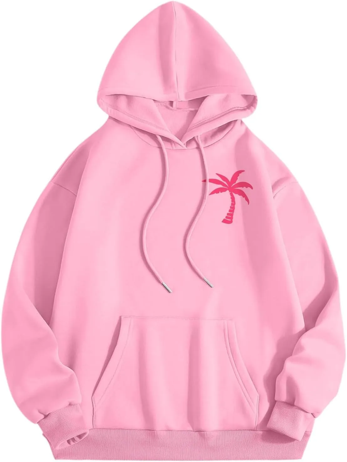 Womens Sweatshirt Pink Graphic Plam Print Puff Hoodie Casual Long Sleeve Pullover Shirts Teen Girls Y2K Fall Outfits