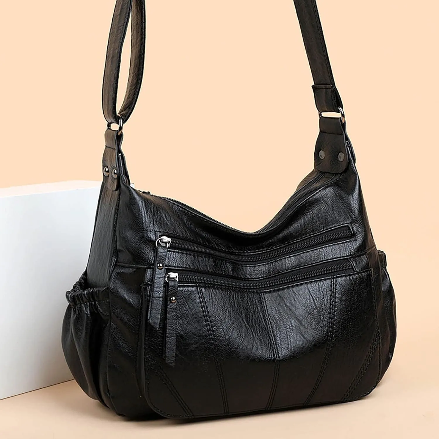 Women's Trendy Purses Vegan Leather Hobo Handbags Women's Shoulder Bags Tote Satchel Hobo Summer Mini Gym Bag(Black)