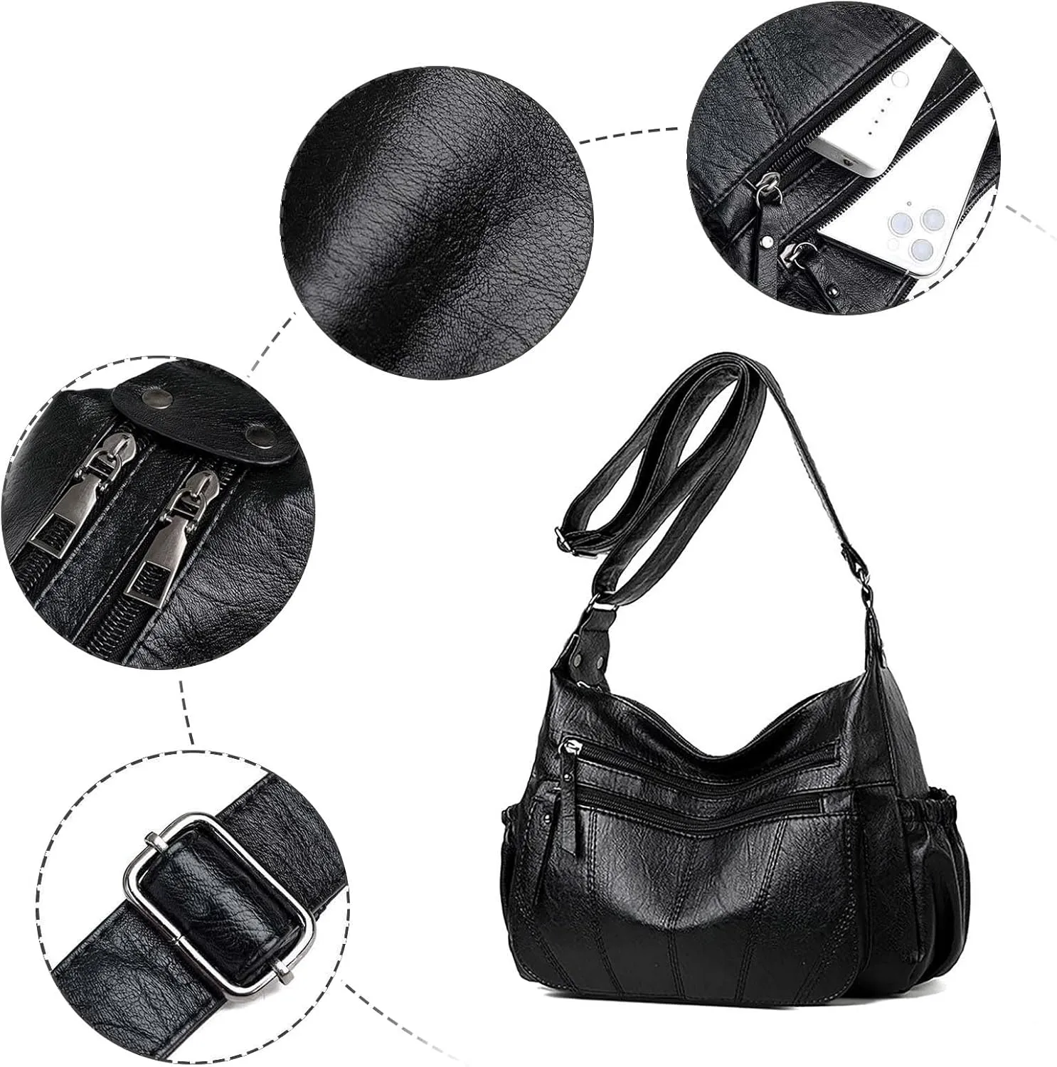 Women's Trendy Purses Vegan Leather Hobo Handbags Women's Shoulder Bags Tote Satchel Hobo Summer Mini Gym Bag(Black)