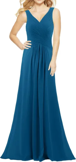 Women's V Neck Sleeveless 2023 Fall Elegant Long Bridesmaid Dress Formal Wedding Guest Evening Party Dress