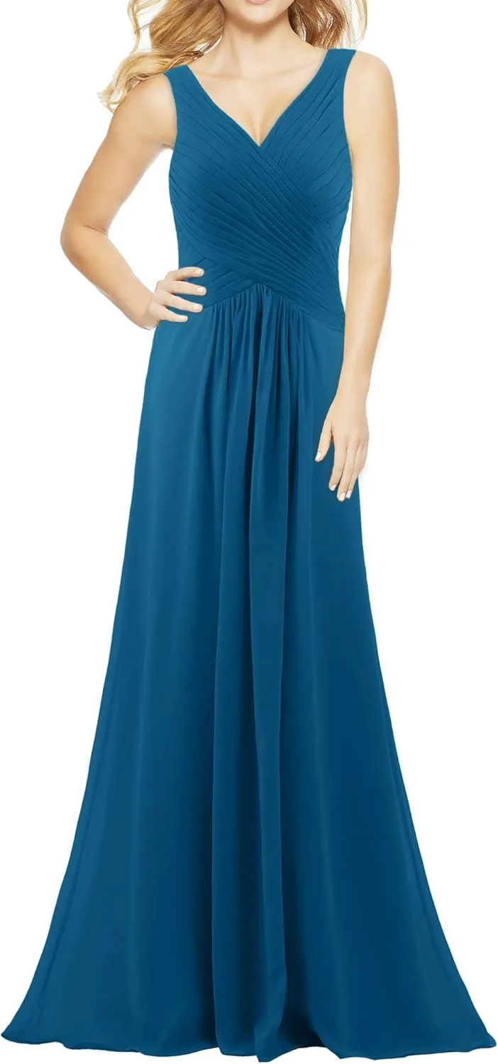 Women's V Neck Sleeveless 2023 Fall Elegant Long Bridesmaid Dress Formal Wedding Guest Evening Party Dress