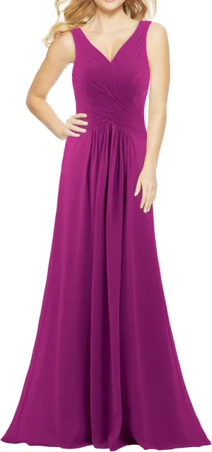 Women's V Neck Sleeveless 2023 Fall Elegant Long Bridesmaid Dress Formal Wedding Guest Evening Party Dress