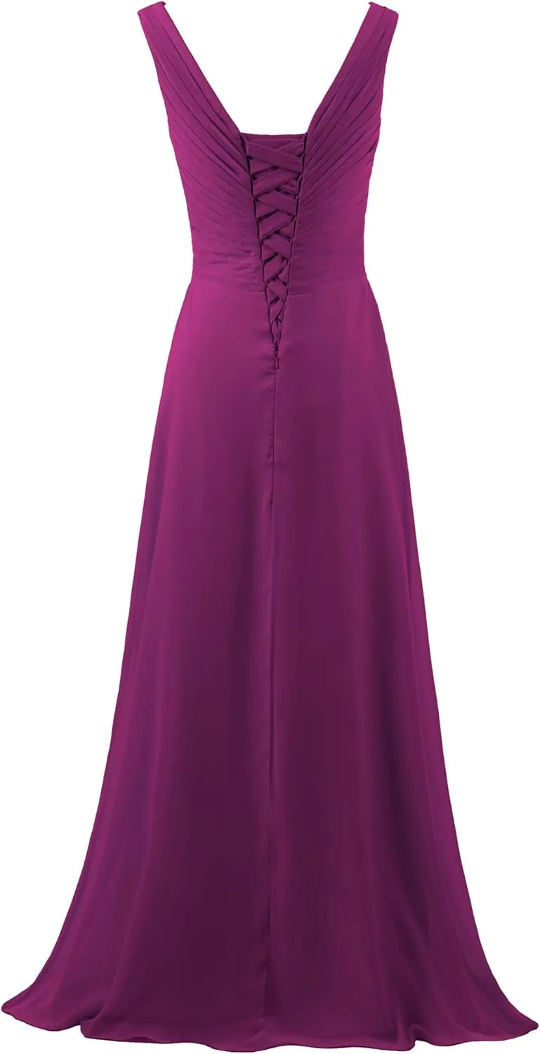 Women's V Neck Sleeveless 2023 Fall Elegant Long Bridesmaid Dress Formal Wedding Guest Evening Party Dress