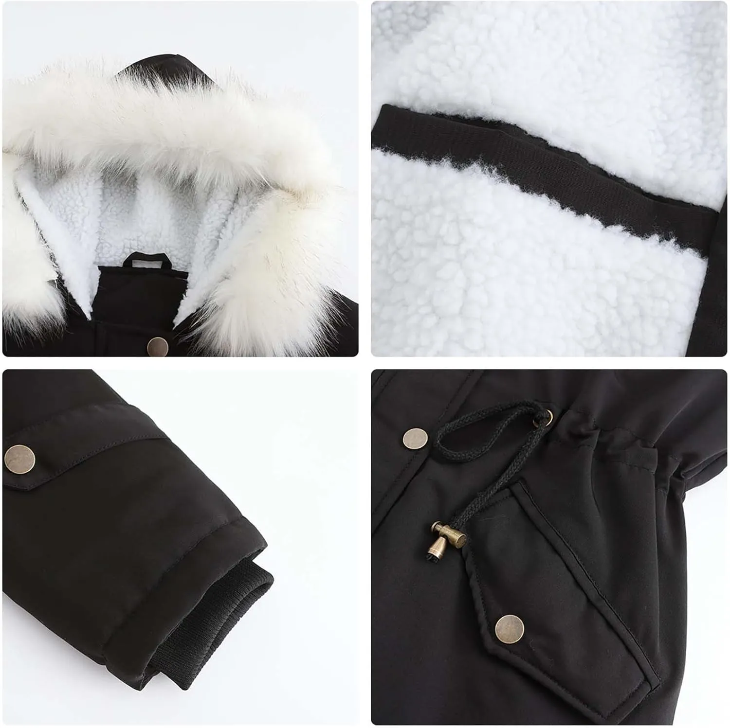 Womens Winter Coats Fleece Wram Lined Parka Thicken Waterproof Trench Long Puffer Jacket Down Coat Faux Fur Hooded