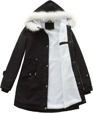 Womens Winter Coats Fleece Wram Lined Parka Thicken Waterproof Trench Long Puffer Jacket Down Coat Faux Fur Hooded