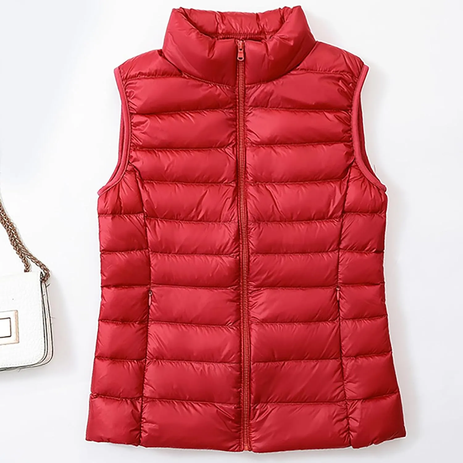 Women's Winter Cropped Puffer Vest Lightweight Sleeveless Zip Up Gilet Cotton Padded Warm Down Quilted Jacket Outerwear