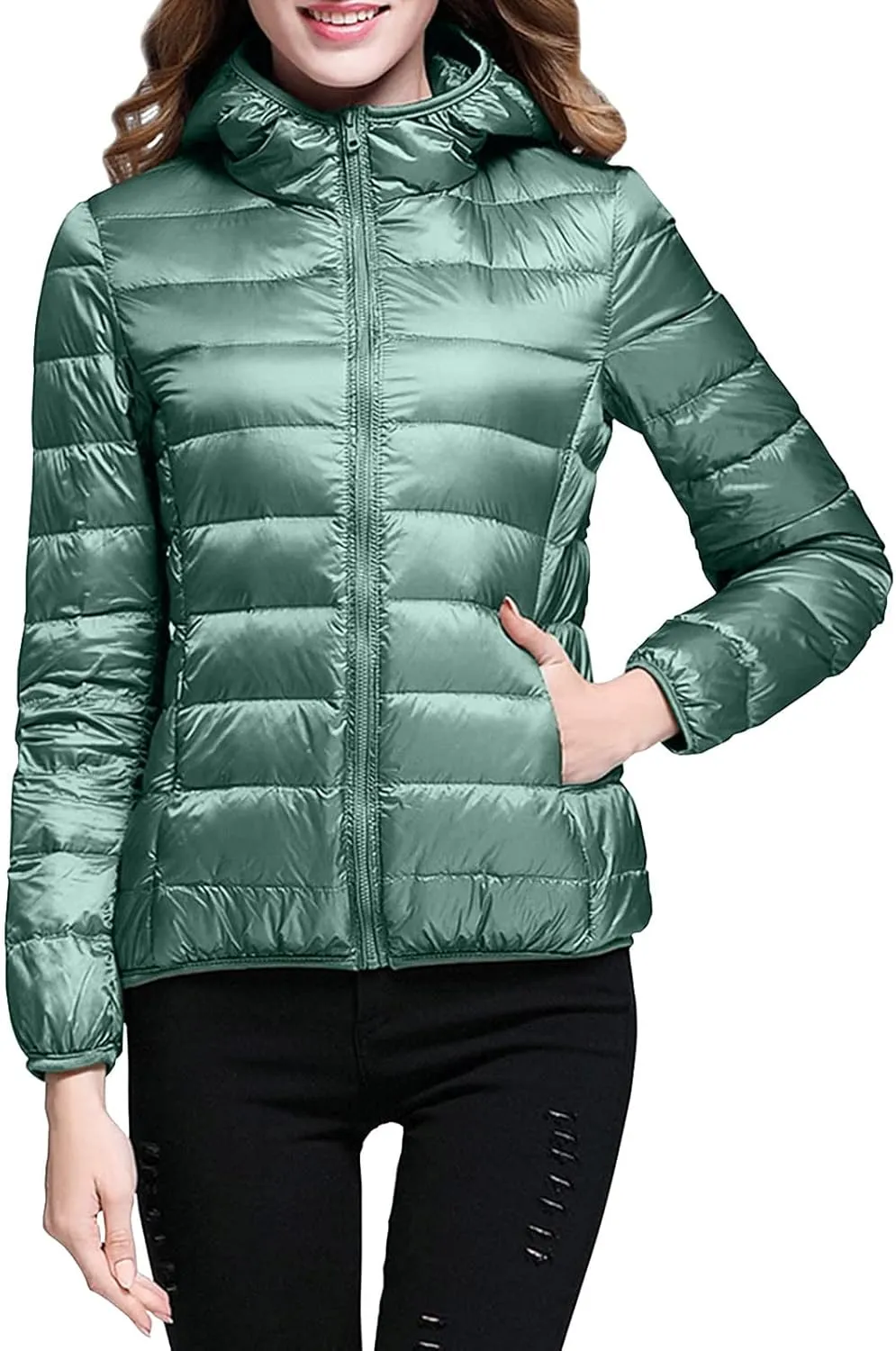 Women's Winter Puffer Coat Warm Lightweight Down Jacket with Hood Water-Resistant Ski Coat Full Zip Outwear Jackets Coat