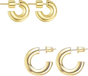 Wowshow Gold Hoop Earrings for Women 14K Gold Plated Hoops Chunky Open Hoops Earrings Lightweight