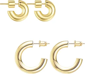 Wowshow Gold Hoop Earrings for Women 14K Gold Plated Hoops Chunky Open Hoops Earrings Lightweight