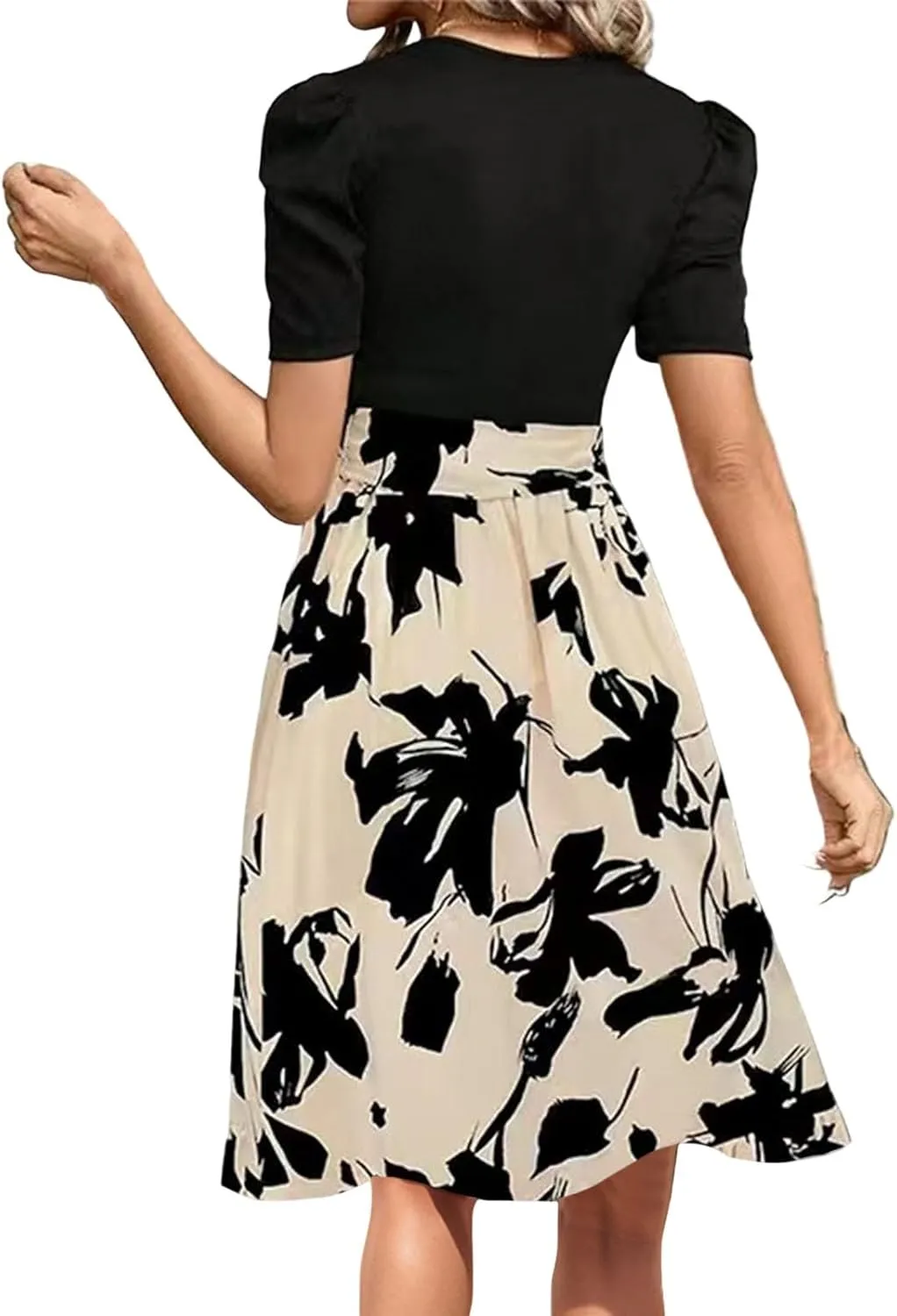 Wrap Dresses for Women 2025 Knee Length Floral Mini Dress Elegant Classy Flowy Ruffle Patchwork Empire Waist Dress