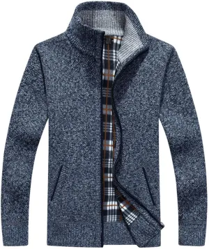 XinYangNi Men's Sweaters Full Zip Slim Thick Knitted Cardigan Sweaters Jacket with Pockets
