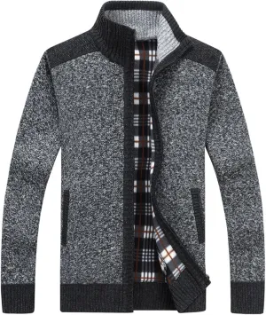 XinYangNi Men's Sweaters Full Zip Slim Thick Knitted Cardigan Sweaters Jacket with Pockets