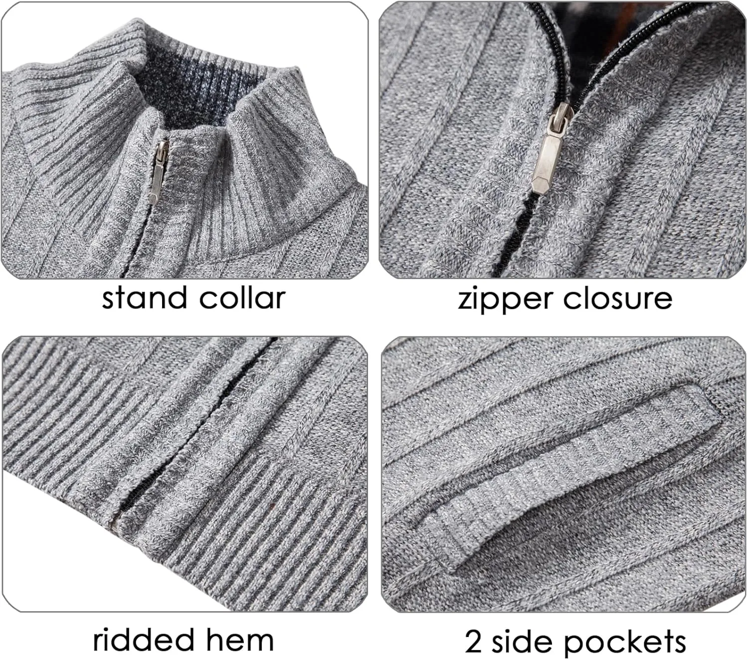 XinYangNi Men's Sweaters Full Zip Slim Thick Knitted Cardigan Sweaters Jacket with Pockets