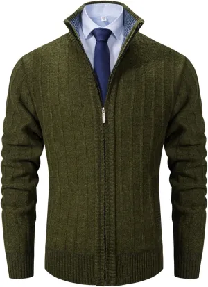 XinYangNi Men's Sweaters Full Zip Slim Thick Knitted Cardigan Sweaters Jacket with Pockets