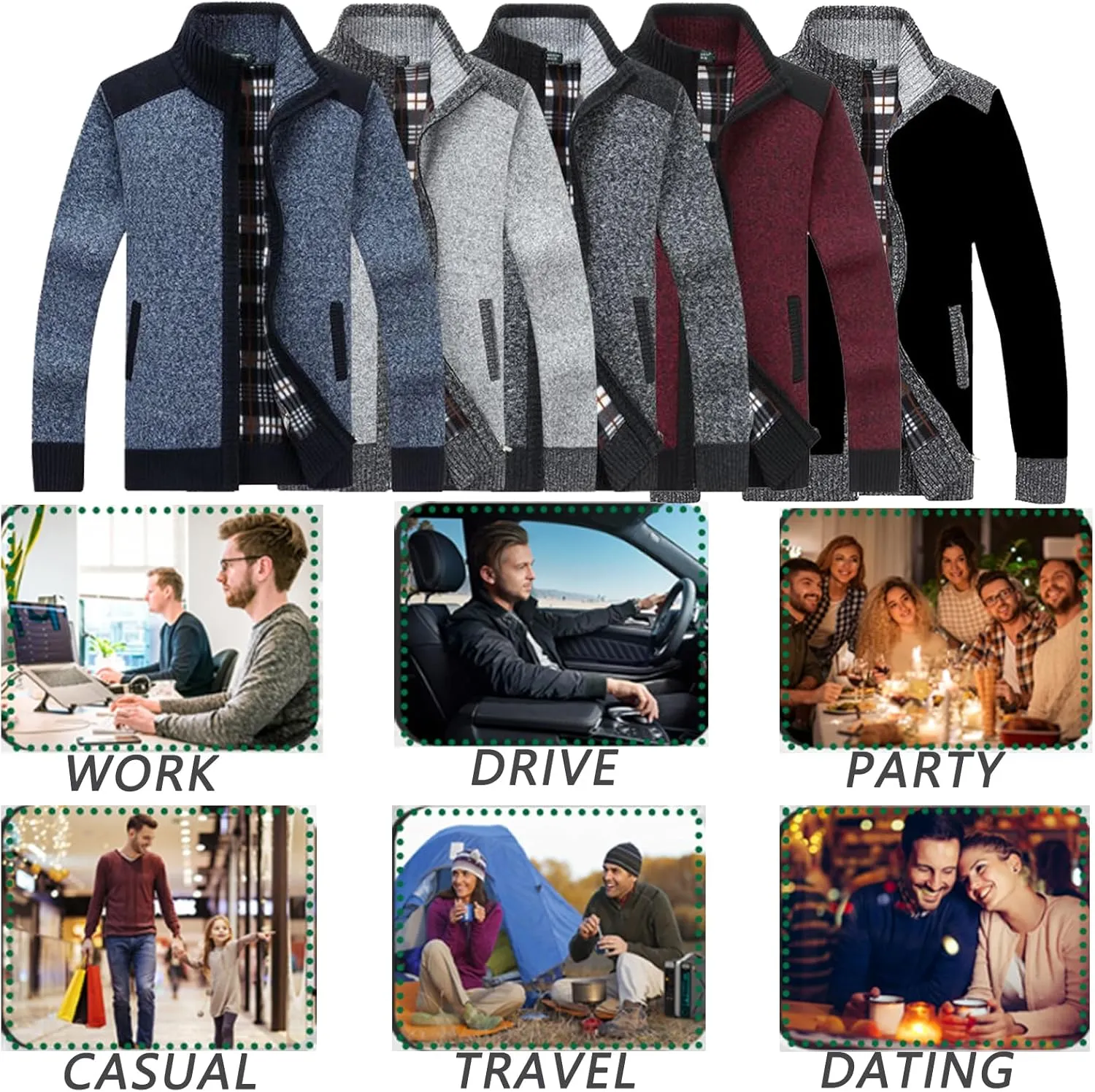 XinYangNi Men's Sweaters Full Zip Slim Thick Knitted Cardigan Sweaters Jacket with Pockets