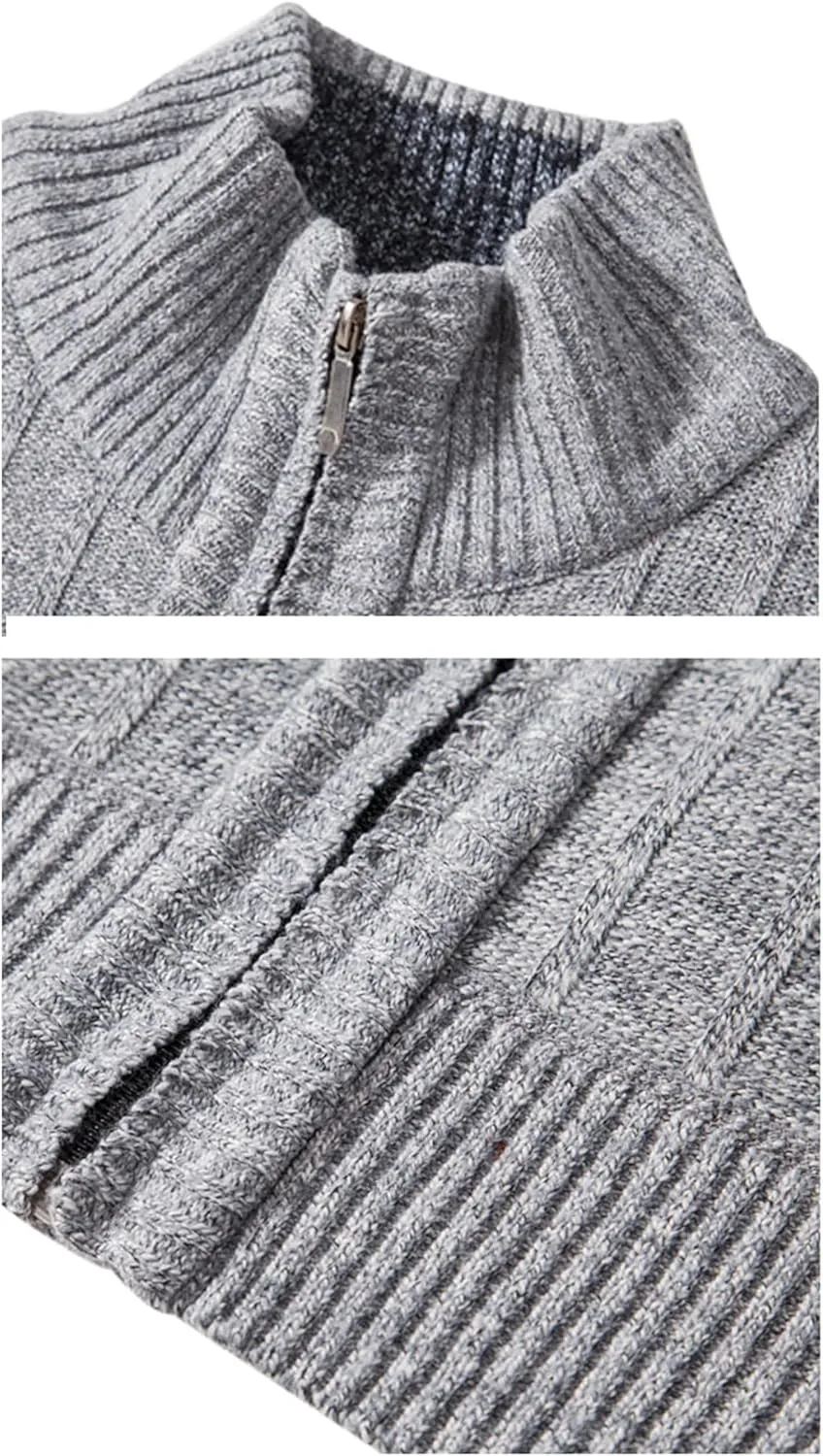 XinYangNi Men's Sweaters Full Zip Slim Thick Knitted Cardigan Sweaters Jacket with Pockets