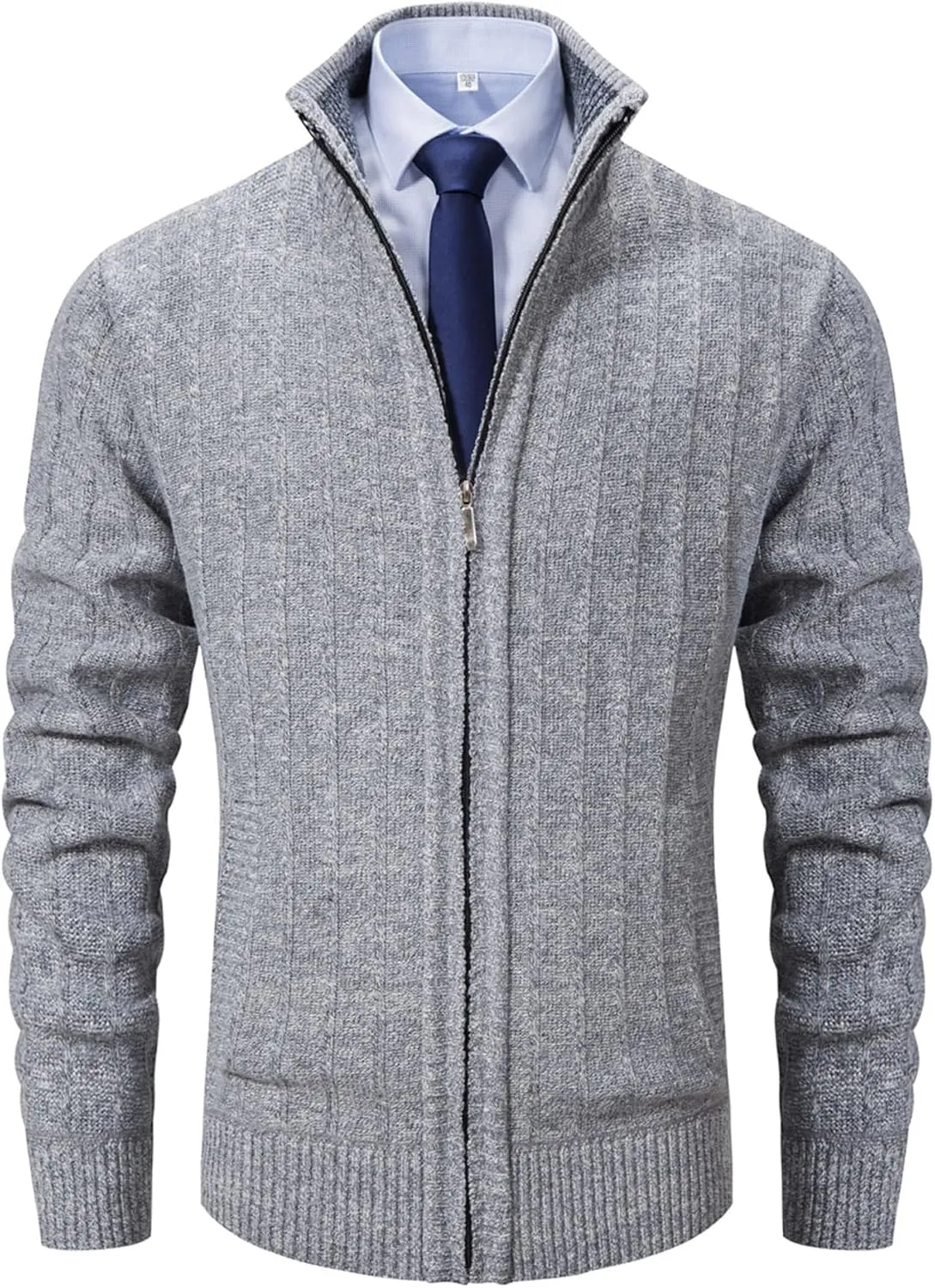 XinYangNi Men's Sweaters Full Zip Slim Thick Knitted Cardigan Sweaters Jacket with Pockets