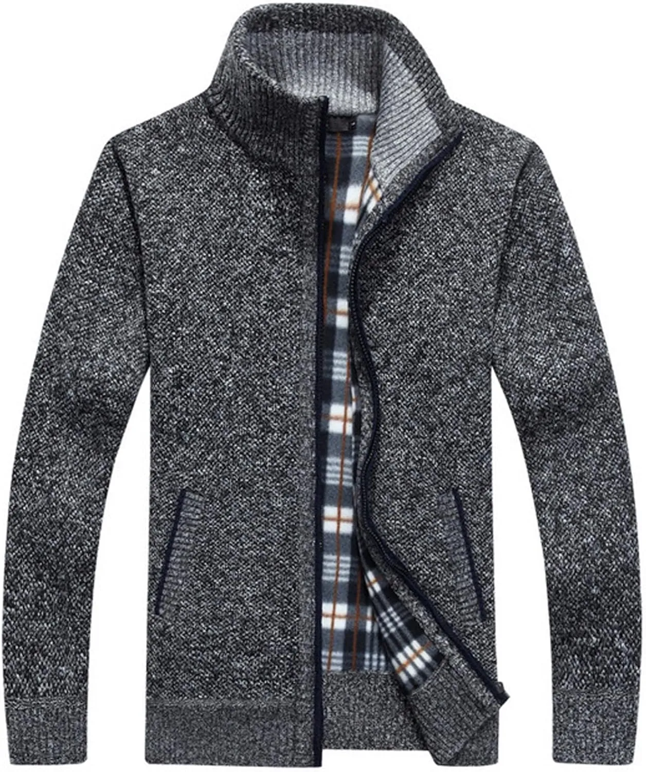 XinYangNi Men's Sweaters Full Zip Slim Thick Knitted Cardigan Sweaters Jacket with Pockets