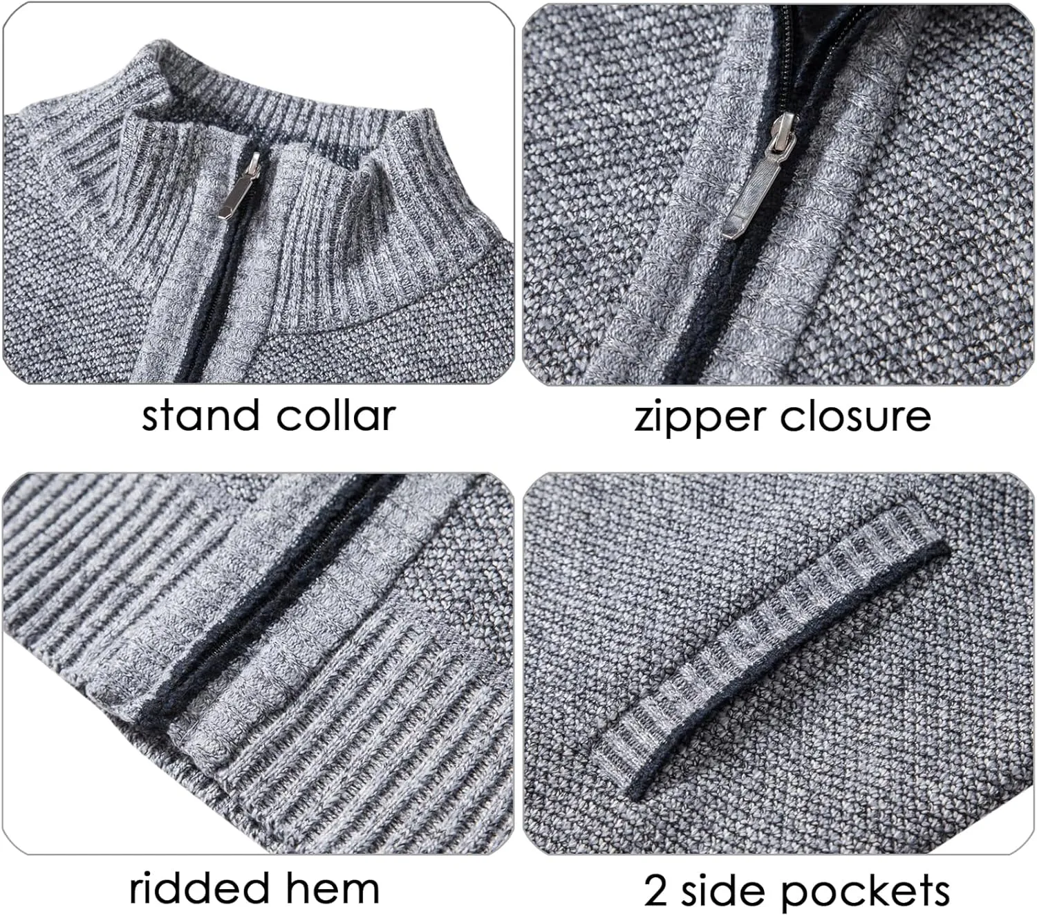 XinYangNi Men's Sweaters Full Zip Slim Thick Knitted Cardigan Sweaters Jacket with Pockets