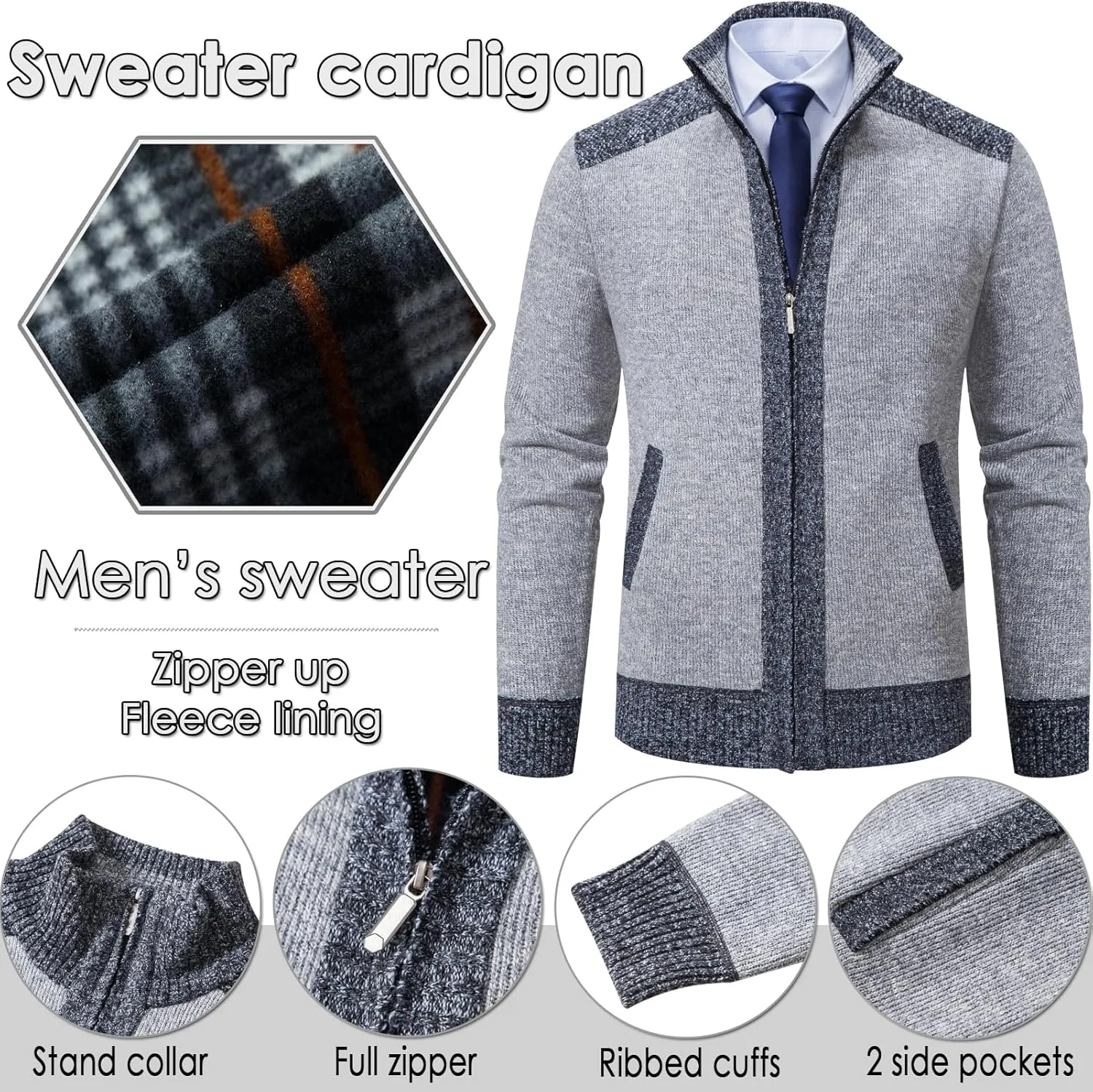 XinYangNi Men's Sweaters Full Zip Slim Thick Knitted Cardigan Sweaters Jacket with Pockets