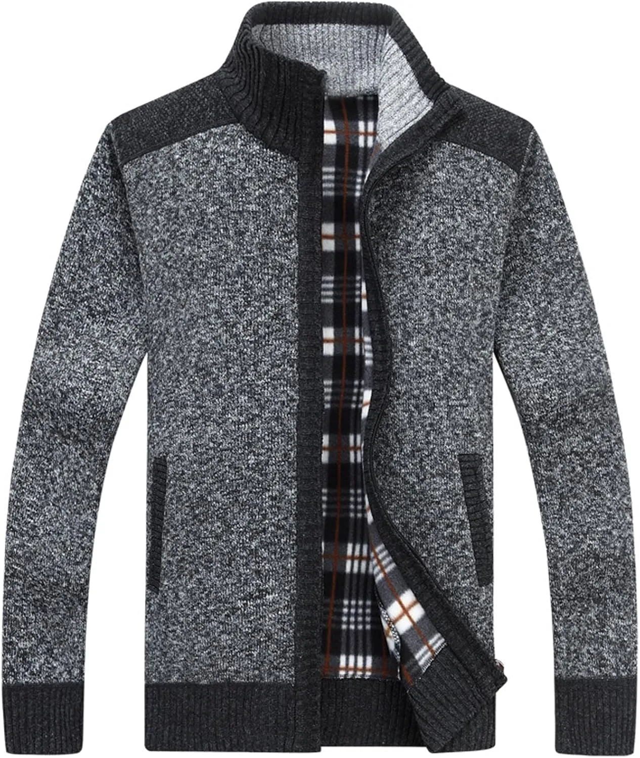 XinYangNi Men's Sweaters Full Zip Slim Thick Knitted Cardigan Sweaters Jacket with Pockets