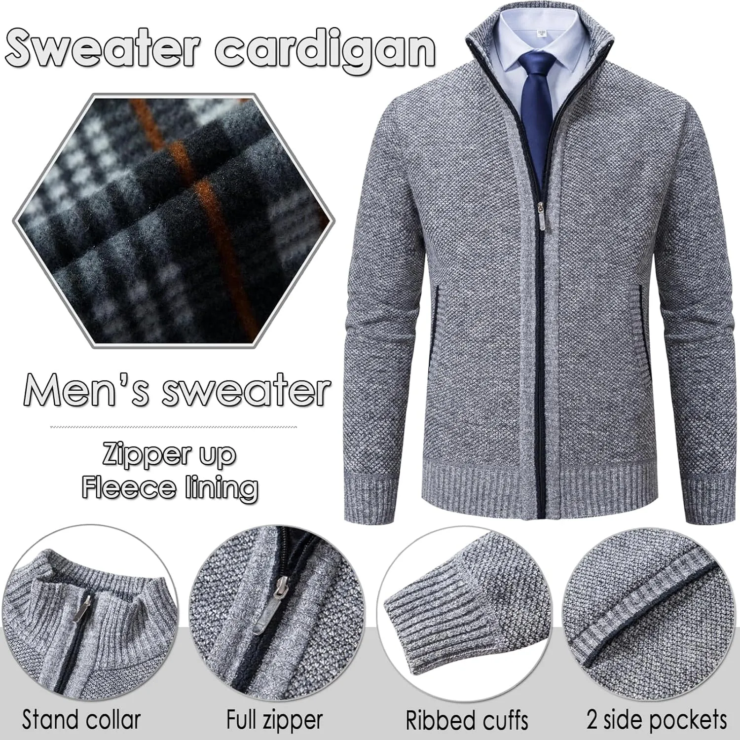 XinYangNi Men's Sweaters Full Zip Slim Thick Knitted Cardigan Sweaters Jacket with Pockets