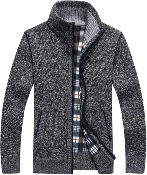 XinYangNi Men's Sweaters Full Zip Slim Thick Knitted Cardigan Sweaters Jacket with Pockets