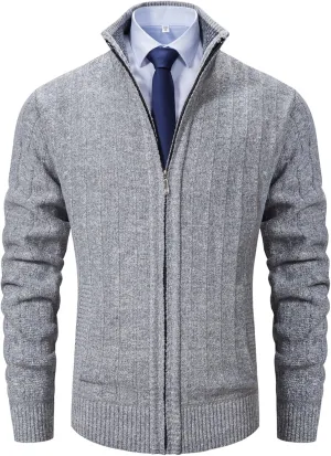 XinYangNi Men's Sweaters Full Zip Slim Thick Knitted Cardigan Sweaters Jacket with Pockets