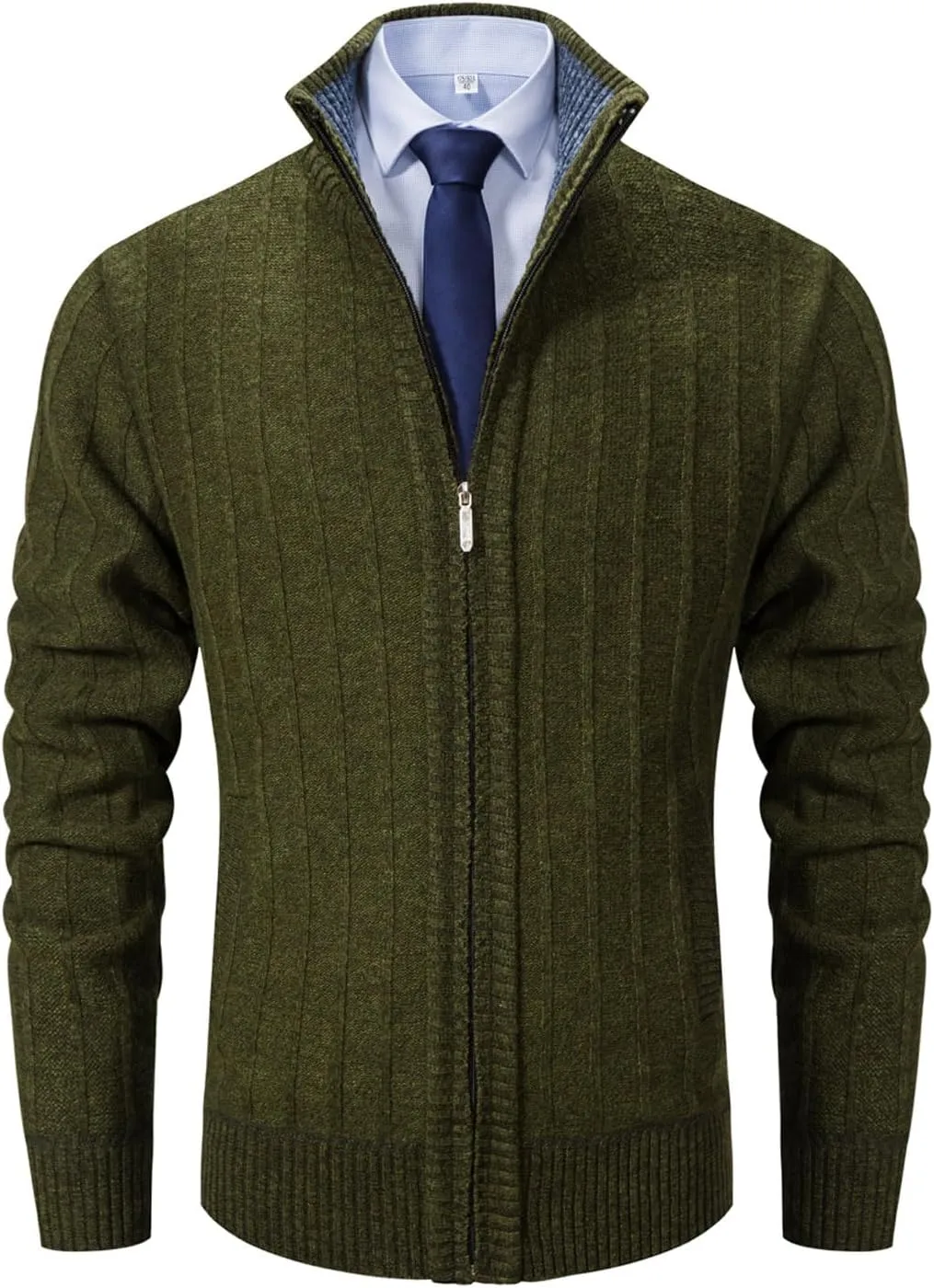 XinYangNi Men's Sweaters Full Zip Slim Thick Knitted Cardigan Sweaters Jacket with Pockets