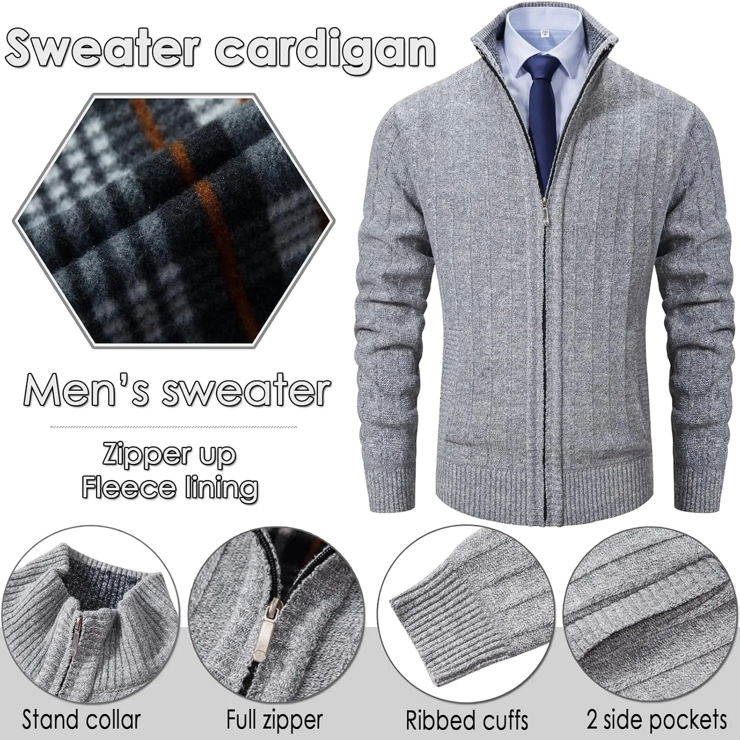 XinYangNi Men's Sweaters Full Zip Slim Thick Knitted Cardigan Sweaters Jacket with Pockets