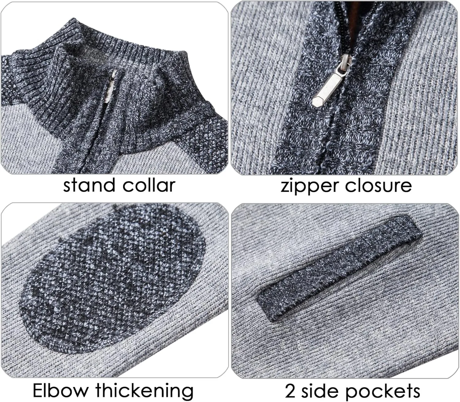 XinYangNi Men's Sweaters Full Zip Slim Thick Knitted Cardigan Sweaters Jacket with Pockets