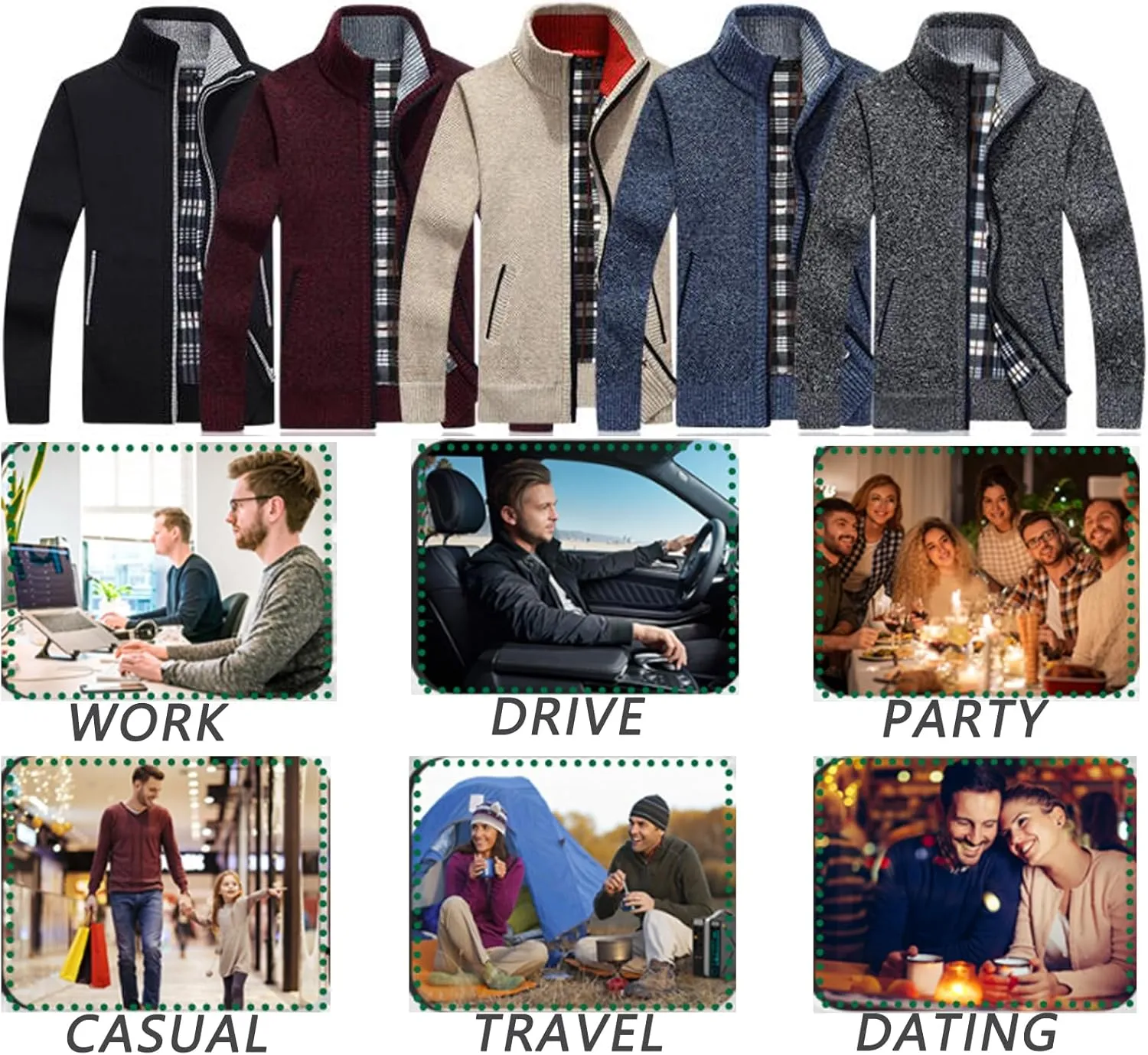 XinYangNi Men's Sweaters Full Zip Slim Thick Knitted Cardigan Sweaters Jacket with Pockets