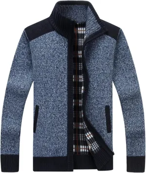 XinYangNi Men's Sweaters Full Zip Slim Thick Knitted Cardigan Sweaters Jacket with Pockets