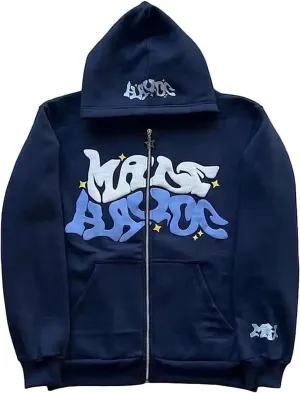 Y2k Hoodie Puff Print Hoodie Graphic Zip Up Hoodies Hip Hop Streetwear Aesthetic Sweatshirts Oversized Vintage Outfit