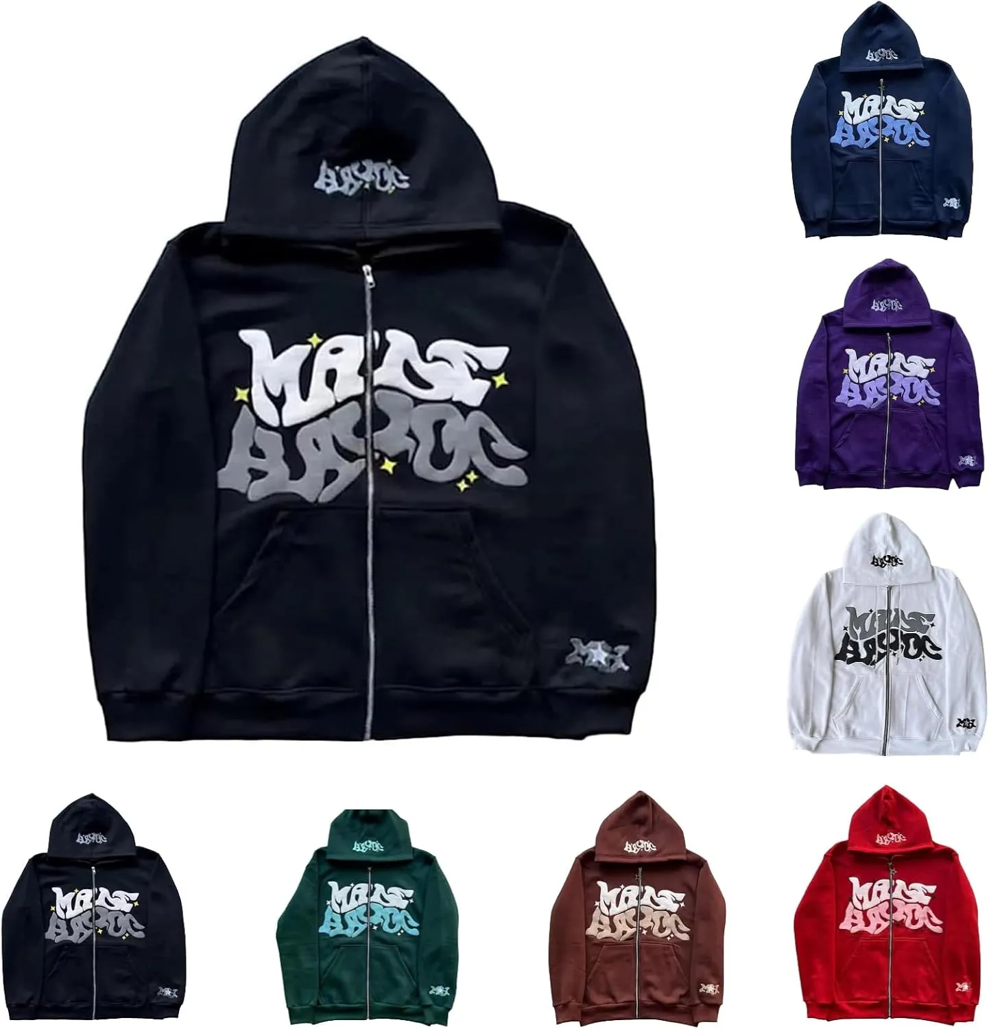 Y2k Hoodie Puff Print Hoodie Graphic Zip Up Hoodies Hip Hop Streetwear Aesthetic Sweatshirts Oversized Vintage Outfit