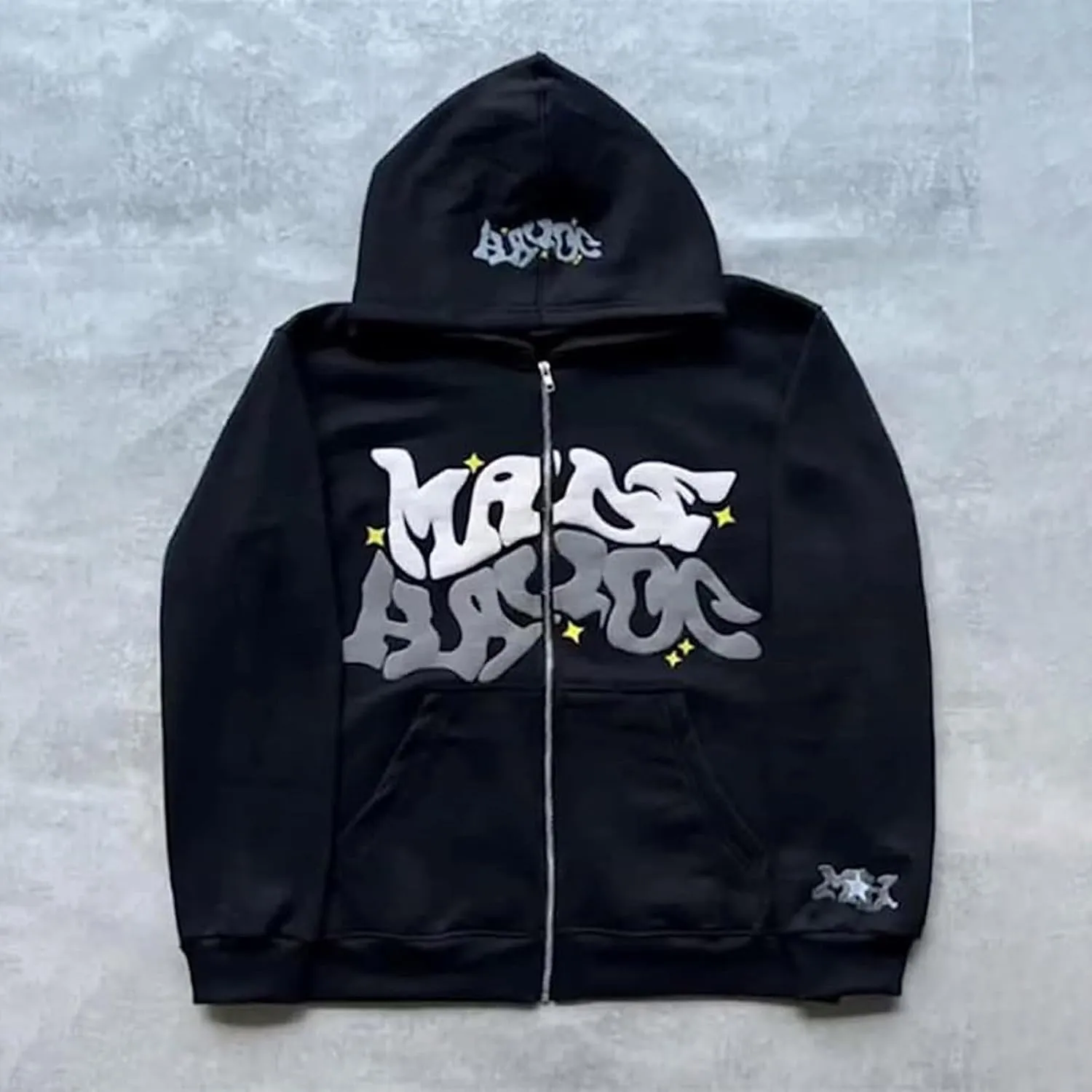 Y2k Hoodie Puff Print Hoodie Graphic Zip Up Hoodies Hip Hop Streetwear Aesthetic Sweatshirts Oversized Vintage Outfit