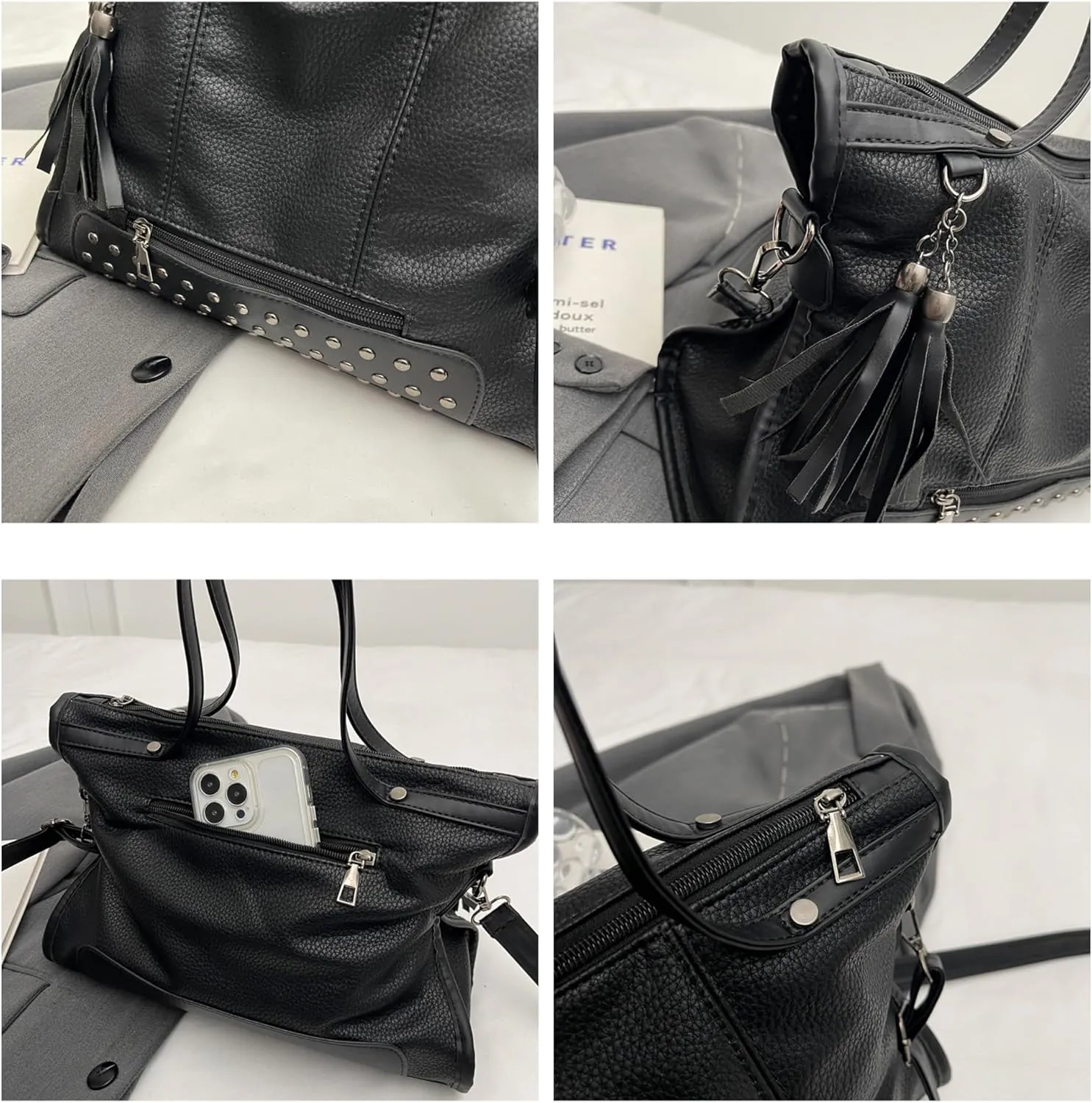 Y2k Satchel Women Studded Purse Vintage Leather Tote Bags Large Crossbody Bag