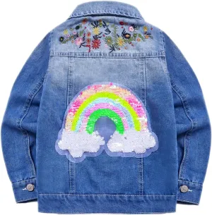 YIYI Little Girls Denim Jacket Button Down Jean Jakcets Long Sleeve Denim Coat Outwear