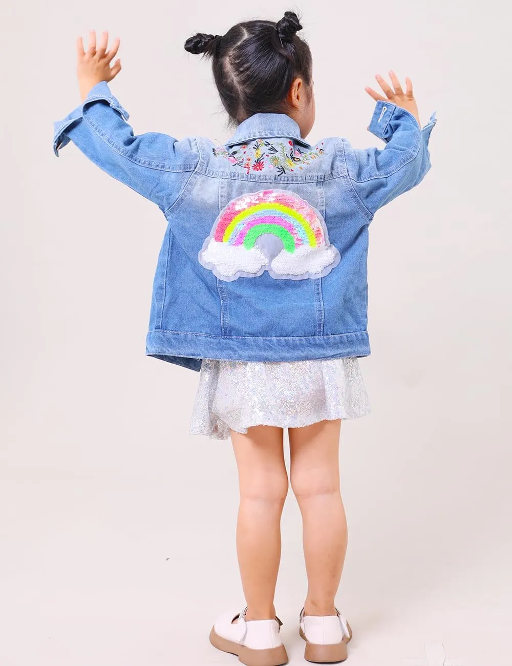 YIYI Little Girls Denim Jacket Button Down Jean Jakcets Long Sleeve Denim Coat Outwear