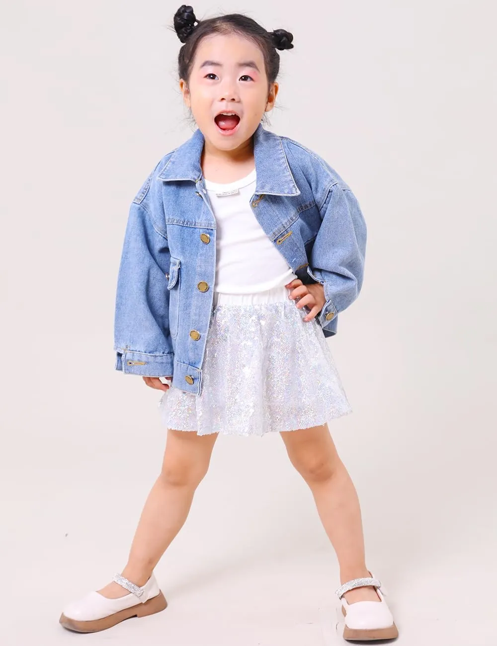 YIYI Little Girls Denim Jacket Button Down Jean Jakcets Long Sleeve Denim Coat Outwear