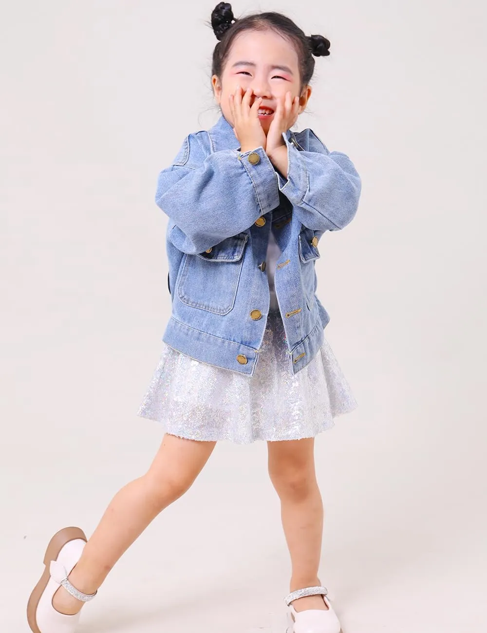 YIYI Little Girls Denim Jacket Button Down Jean Jakcets Long Sleeve Denim Coat Outwear