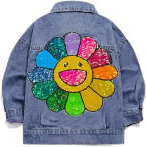 YIYI Little Girls Denim Jacket Button Down Jean Jakcets Long Sleeve Denim Coat Outwear