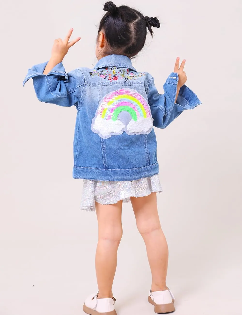 YIYI Little Girls Denim Jacket Button Down Jean Jakcets Long Sleeve Denim Coat Outwear