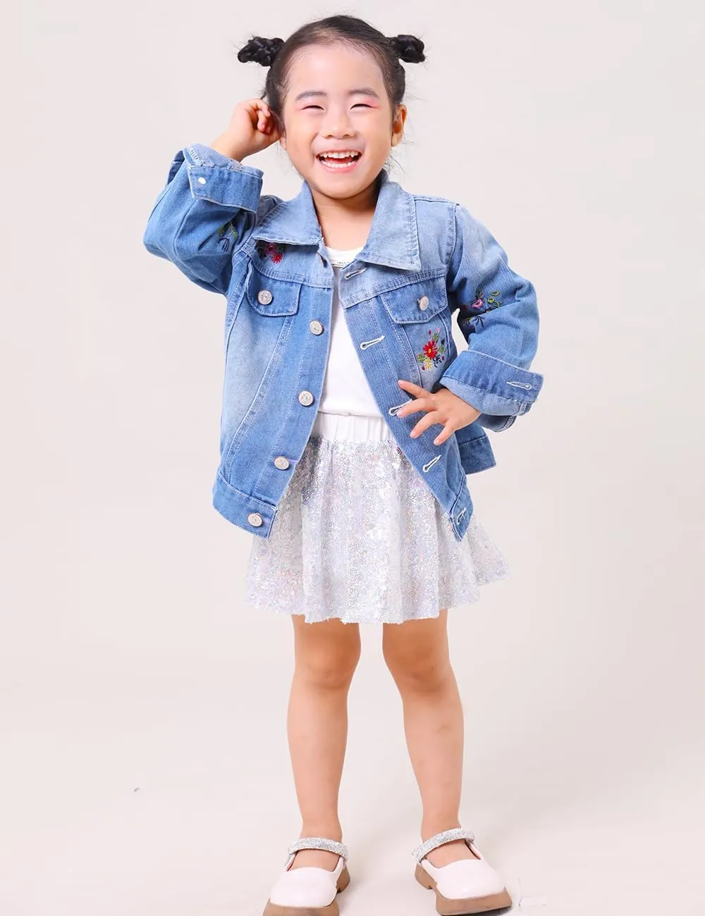 YIYI Little Girls Denim Jacket Button Down Jean Jakcets Long Sleeve Denim Coat Outwear