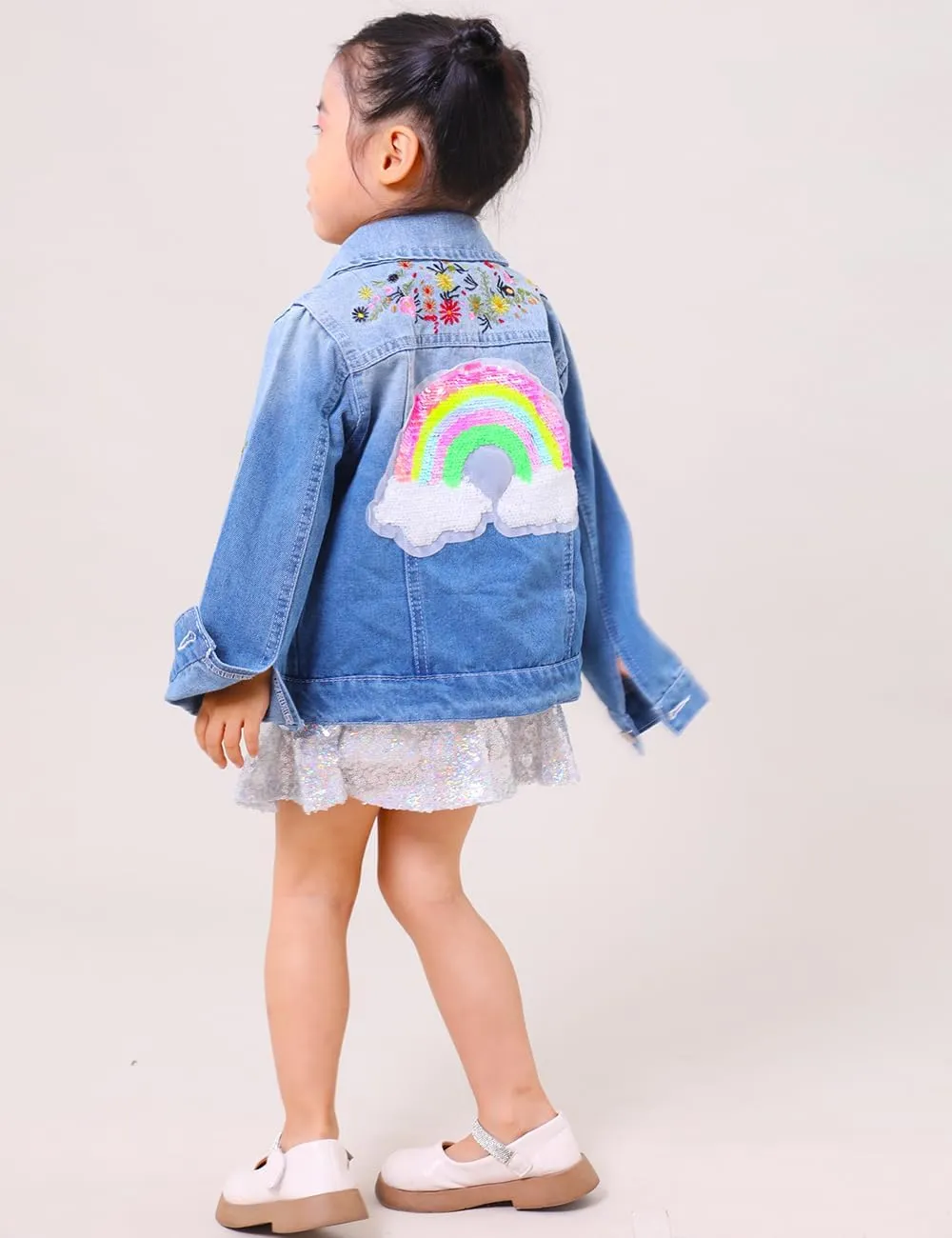 YIYI Little Girls Denim Jacket Button Down Jean Jakcets Long Sleeve Denim Coat Outwear