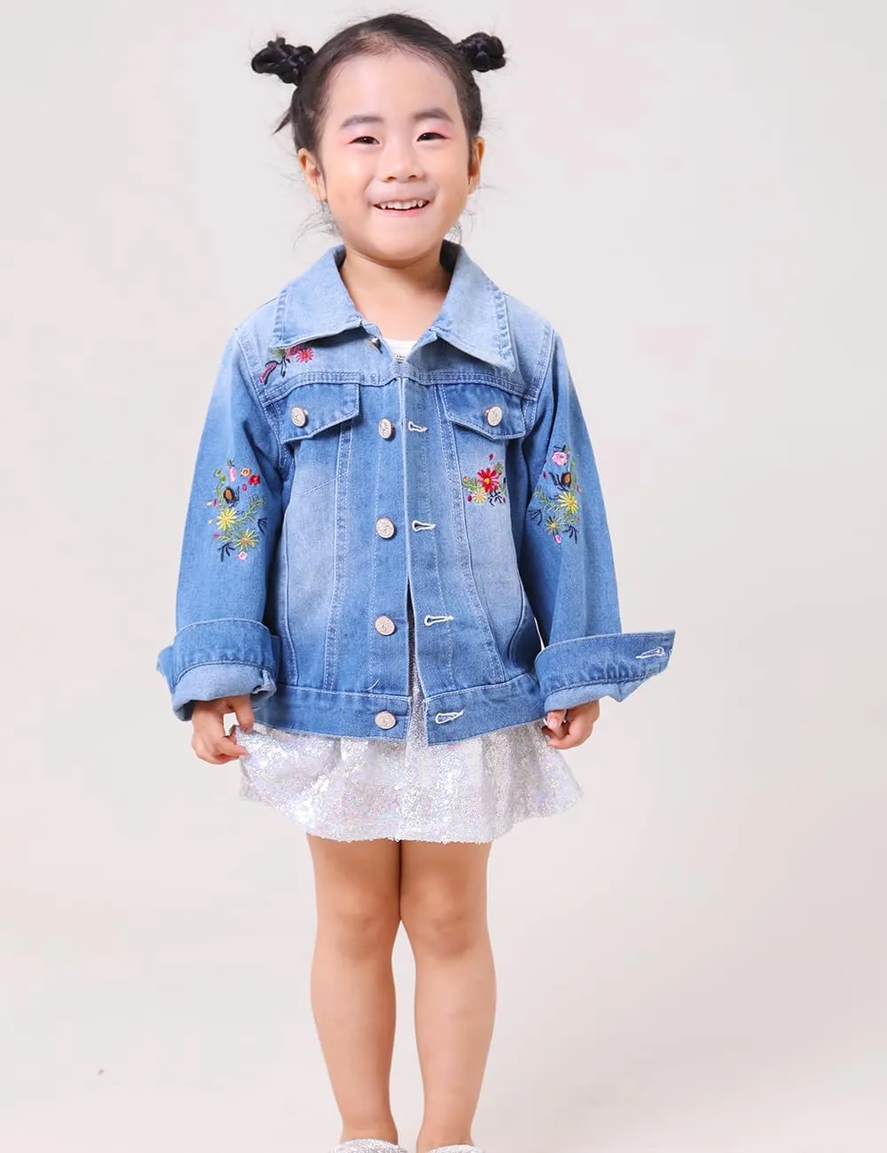 YIYI Little Girls Denim Jacket Button Down Jean Jakcets Long Sleeve Denim Coat Outwear