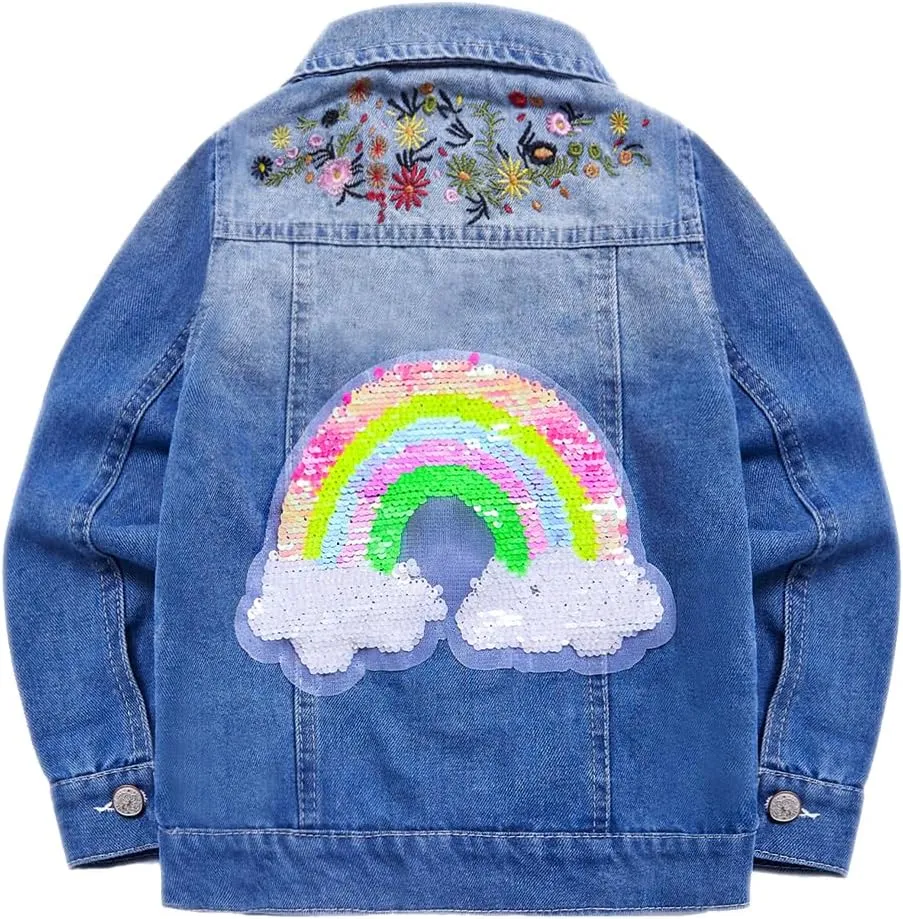 YIYI Little Girls Denim Jacket Button Down Jean Jakcets Long Sleeve Denim Coat Outwear