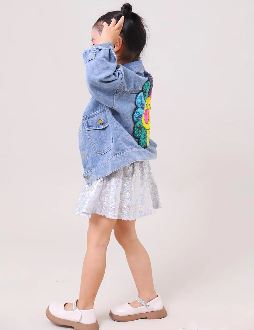 YIYI Little Girls Denim Jacket Button Down Jean Jakcets Long Sleeve Denim Coat Outwear